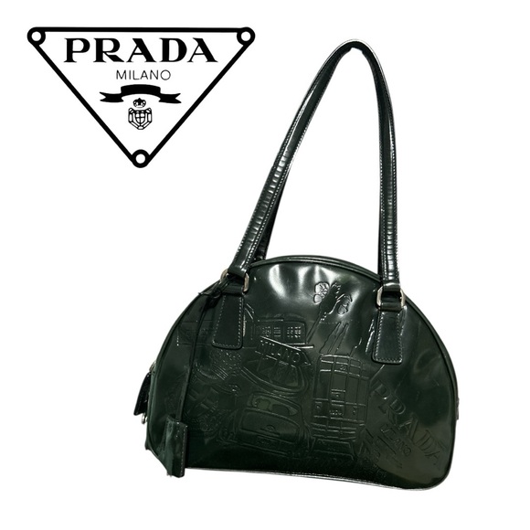 Prada Dark Green Spazalotta Print Bowling Bag - Picture 1 of 11